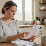 Femme consultant son relevé bancaire La Banque Postale pour retrouver son identifiant à 10 chiffres