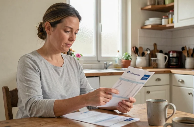 Femme consultant son relevé bancaire La Banque Postale pour retrouver son identifiant à 10 chiffres