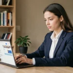 Jeune femme consultant les paramètres de confidentialité de ses réseaux sociaux pour protéger ses contenus contre les leaks