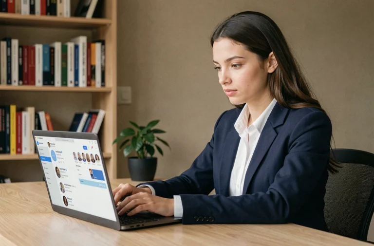 Jeune femme consultant les paramètres de confidentialité de ses réseaux sociaux pour protéger ses contenus contre les leaks