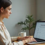 Femme réservant un vol en ligne sur un ordinateur portable en vérifiant les champs de prénom dans un formulaire de réservation easyJet