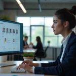 Responsable RH consultant des profils de candidats sur une plateforme de recrutement en ligne dans un bureau moderne