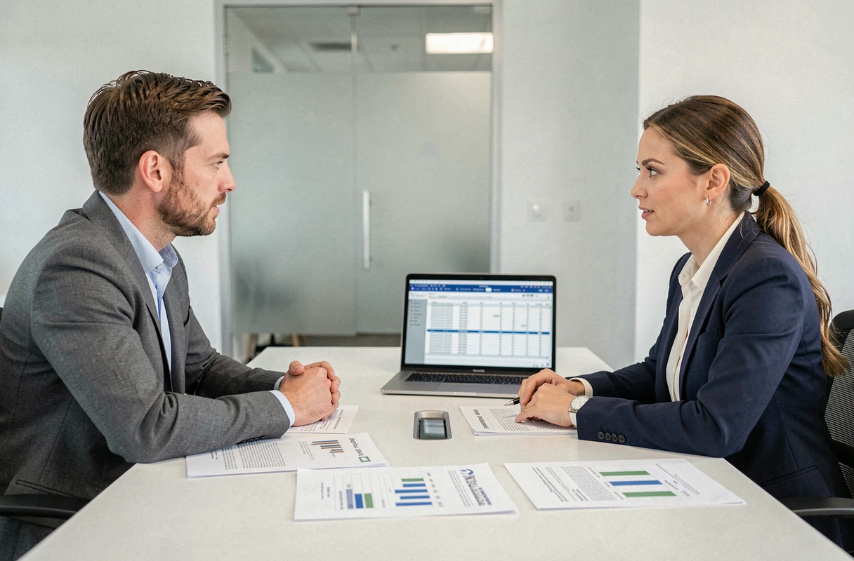Réunion professionnelle autour d'un rapport de salaire de responsable de production en entreprise