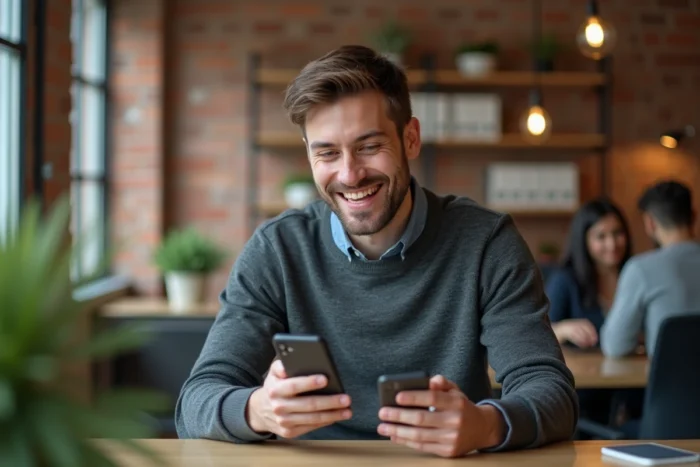 Jeune employé CBRE partageant son témoignage professionnel dans un espace de travail moderne
