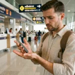 Voyageur tenant un couteau de poche à un poste de douane de l'aéroport de Bangkok en Thaïlande